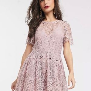 ASOS Design - Pink Midi Short Sleeve Velvet Bow Dress - Size 8